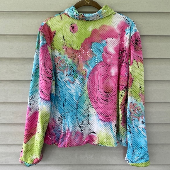 Picadilly Fashions Neon Multicolor Floral Sequin Jacket Size L - Picture 3 of 9
